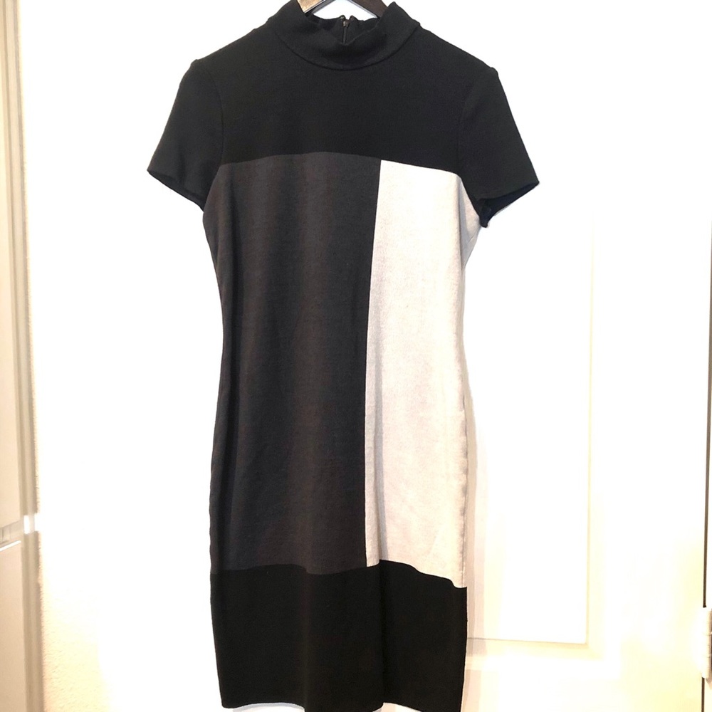 St John Milano Knit Dress Colorblock Black Sz 10